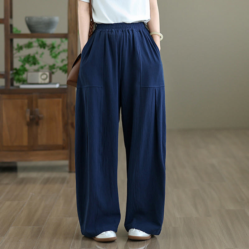 Buddha Stones Plain Pleated Design Ankle-Length Women's Cotton Linen Pants With Pockets - image 14