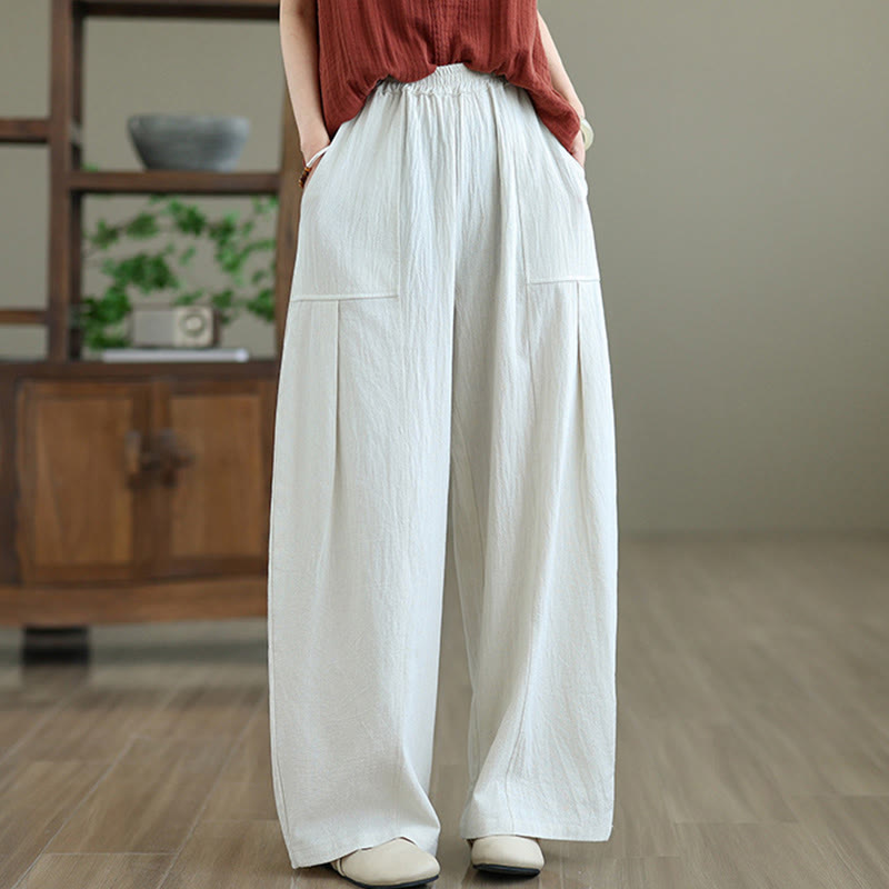 Buddha Stones Plain Pleated Design Ankle-Length Women's Cotton Linen Pants With Pockets - image 9