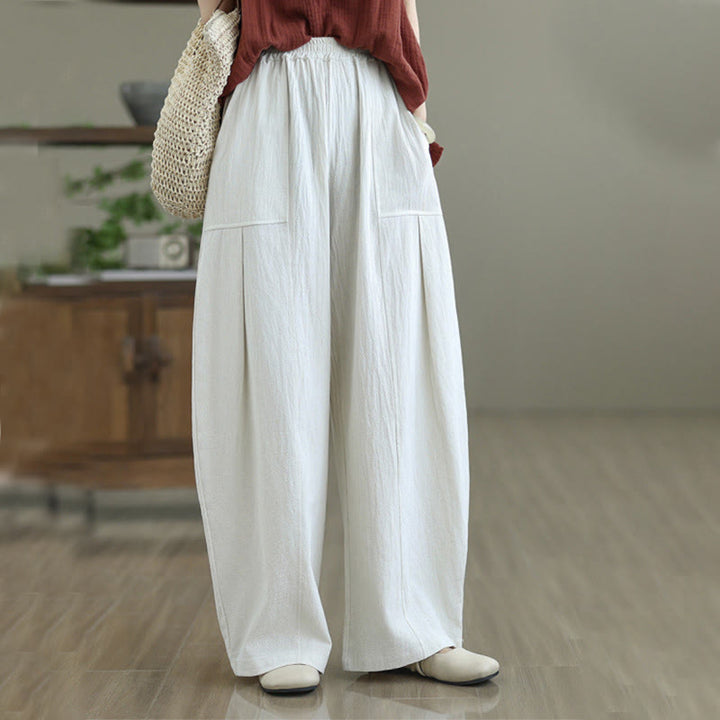 Buddha Stones Plain Pleated Design Ankle-Length Women's Cotton Linen Pants With Pockets - FloralWhite - US12，UK/AU16，EU44 (2XL) - image 7
