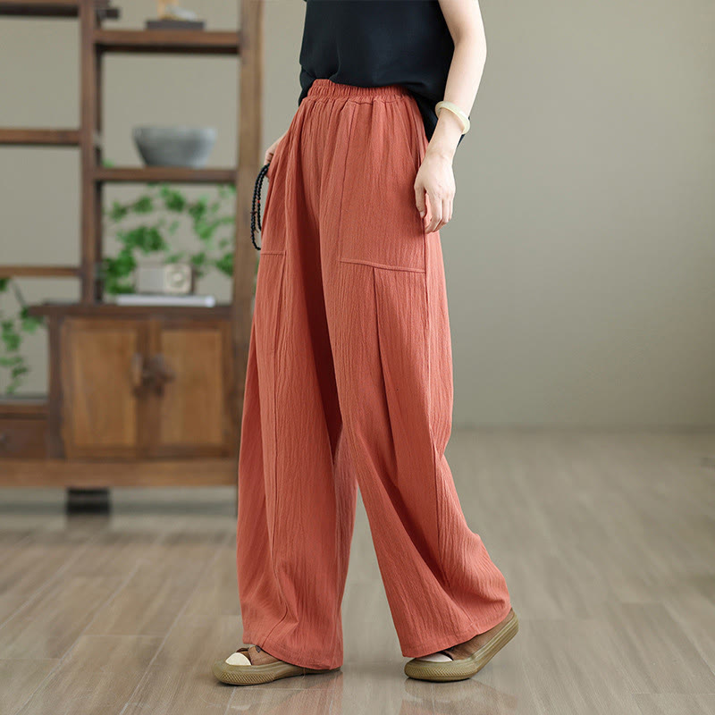 Buddha Stones Plain Pleated Design Ankle-Length Women's Cotton Linen Pants With Pockets - image 1