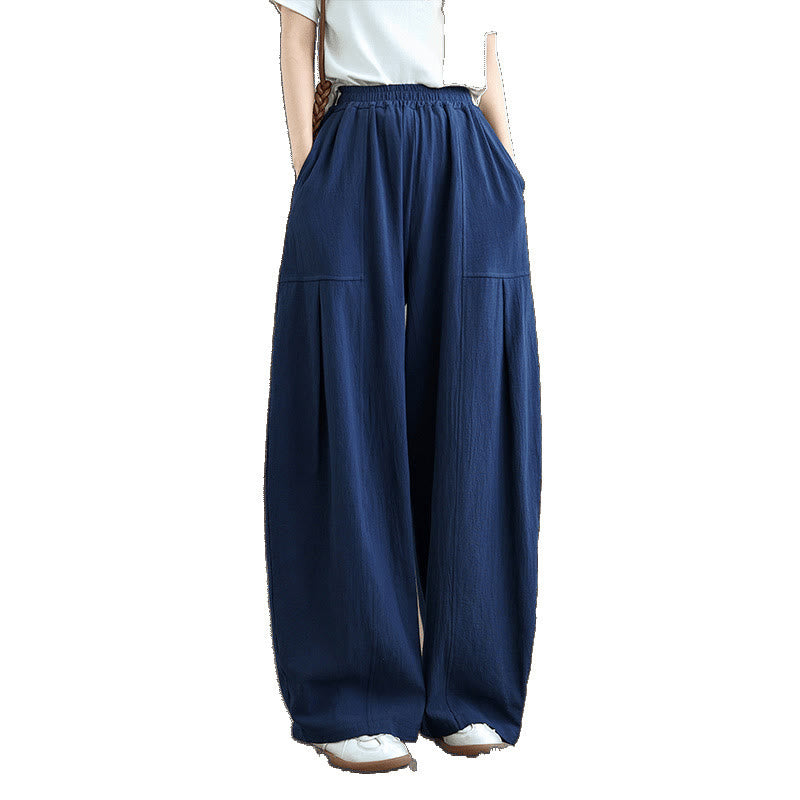 Buddha Stones Plain Pleated Design Ankle-Length Women's Cotton Linen Pants With Pockets - image 17