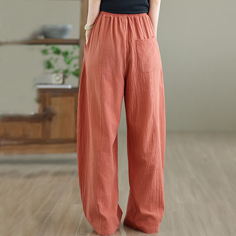 Buddha Stones Plain Pleated Design Ankle-Length Women's Cotton Linen Pants With Pockets - image 2