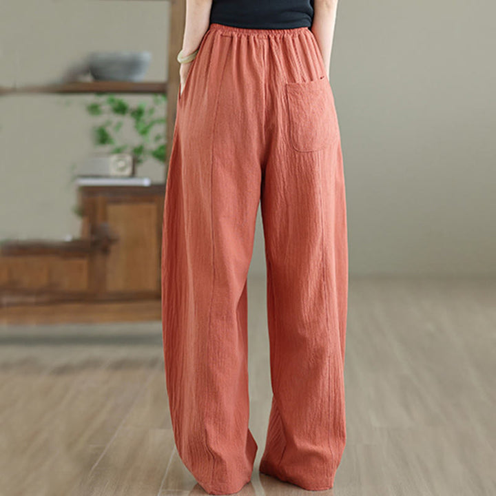 Buddha Stones Plain Pleated Design Ankle-Length Women's Cotton Linen Pants With Pockets - image 2