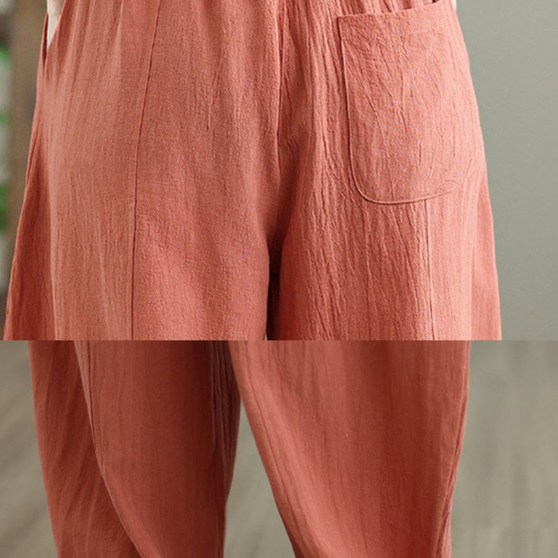 Buddha Stones Plain Pleated Design Ankle-Length Women's Cotton Linen Pants With Pockets - image 6