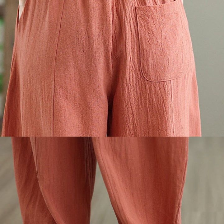 Buddha Stones Plain Pleated Design Ankle-Length Women's Cotton Linen Pants With Pockets - image 6