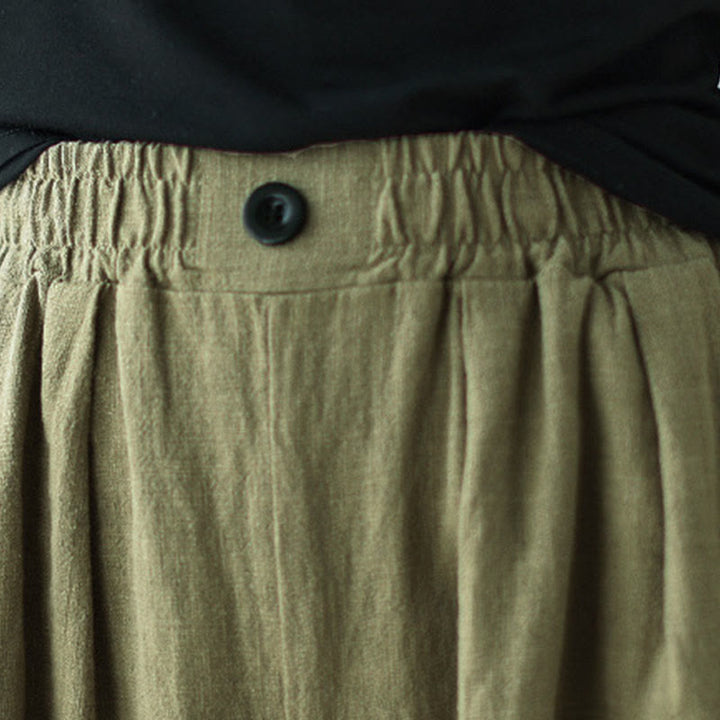 Buddha Stones Commute Button Design Women's Cotton Linen Elastic Waistband Pants With Pockets - image 7
