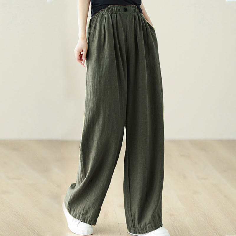 Buddha Stones Commute Button Design Women's Cotton Linen Elastic Waistband Pants With Pockets - image 18