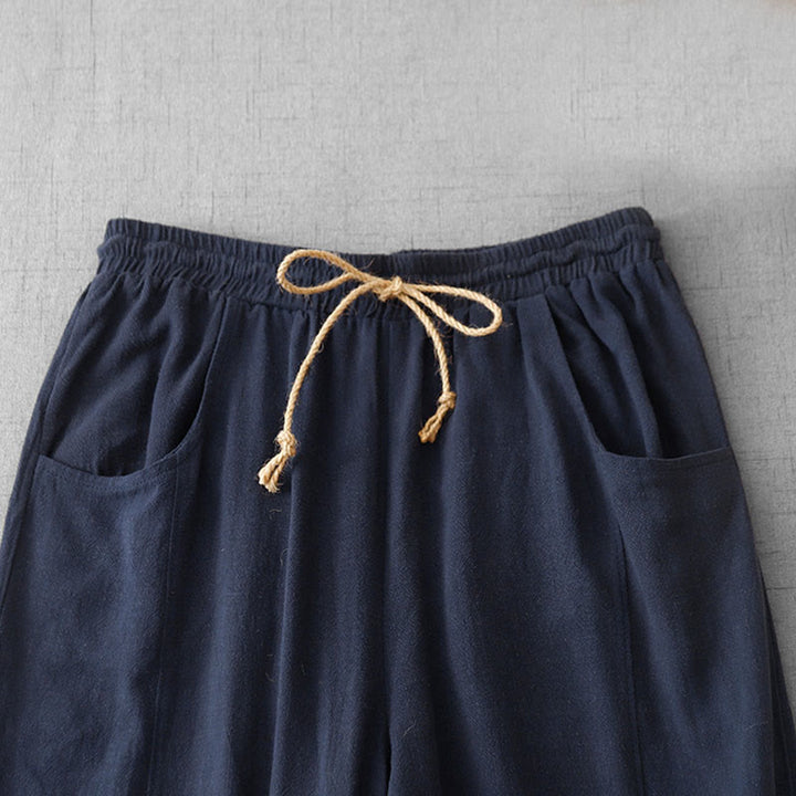 Buddha Stones Casual Pure Color Drawstring Simple Design Women's Cotton Pants With Pockets - image 1
