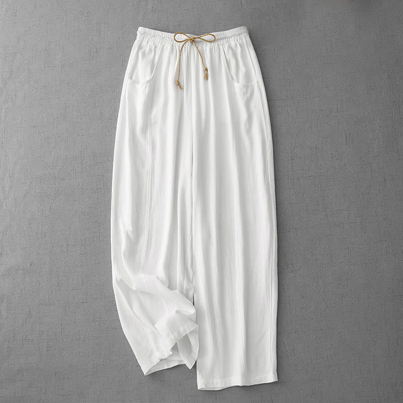 Buddha Stones Casual Pure Color Drawstring Simple Design Women's Cotton Pants With Pockets - White - US8-10，UK/AU12-14，EU40-42 (2XL) - image 6