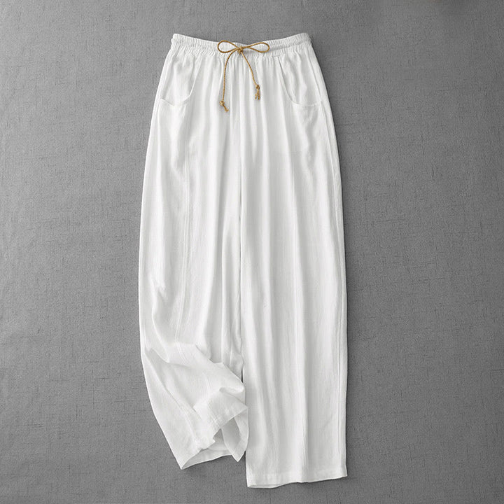 Buddha Stones Casual Pure Color Drawstring Simple Design Women's Cotton Pants With Pockets - White - US8-10，UK/AU12-14，EU40-42 (2XL) - image 6