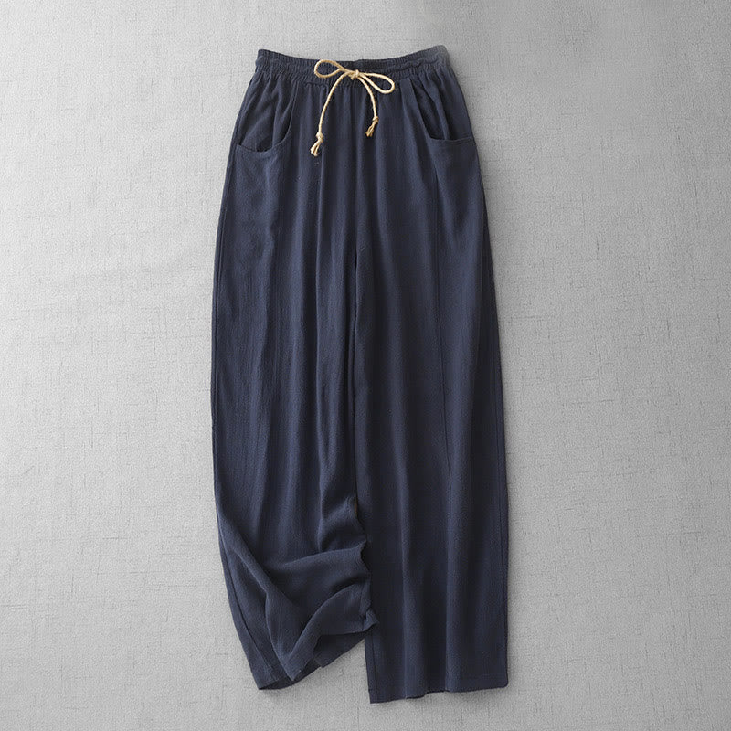 Buddha Stones Casual Pure Color Drawstring Simple Design Women's Cotton Pants With Pockets - MidnightBlue - US8-10，UK/AU12-14，EU40-42 (2XL) - image 0