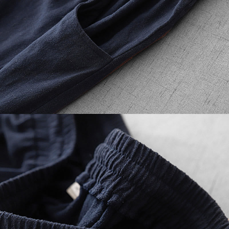Buddha Stones Casual Pure Color Drawstring Simple Design Women's Cotton Pants With Pockets - image 5