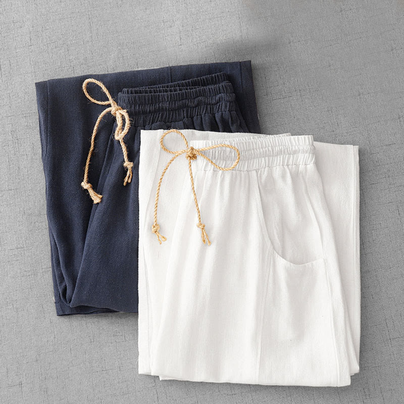Buddha Stones Casual Pure Color Drawstring Simple Design Women's Cotton Pants With Pockets - image 16