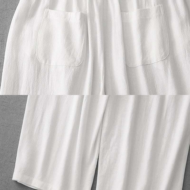 Buddha Stones Casual Pure Color Drawstring Simple Design Women's Cotton Pants With Pockets - image 13