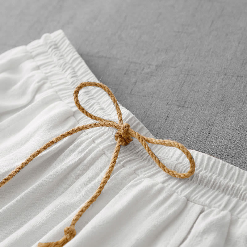 Buddha Stones Casual Pure Color Drawstring Simple Design Women's Cotton Pants With Pockets - image 9