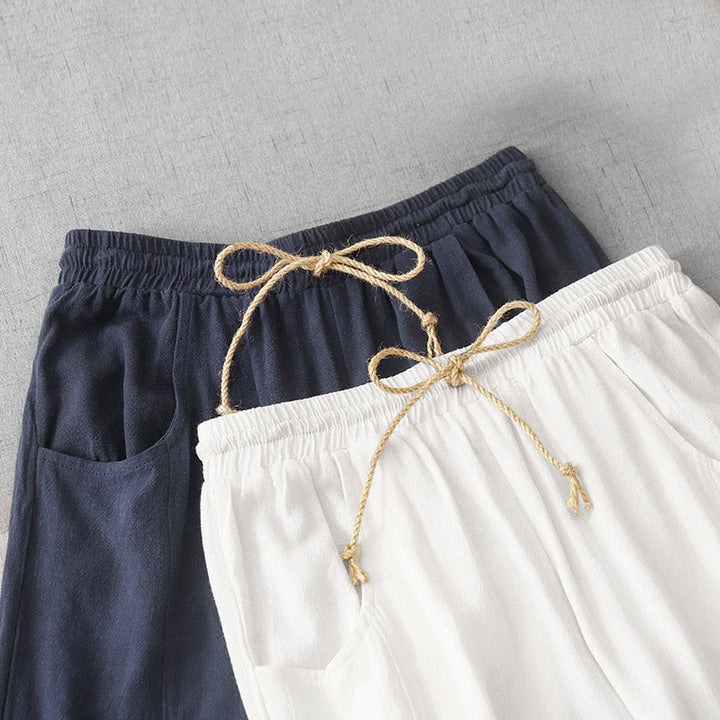 Buddha Stones Casual Pure Color Drawstring Simple Design Women's Cotton Pants With Pockets - image 17