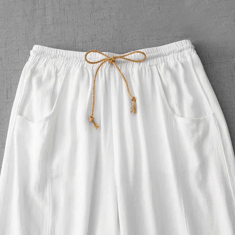 Buddha Stones Casual Pure Color Drawstring Simple Design Women's Cotton Pants With Pockets - image 8