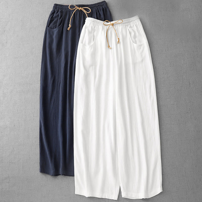 Buddha Stones Casual Pure Color Drawstring Simple Design Women's Cotton Pants With Pockets - image 15