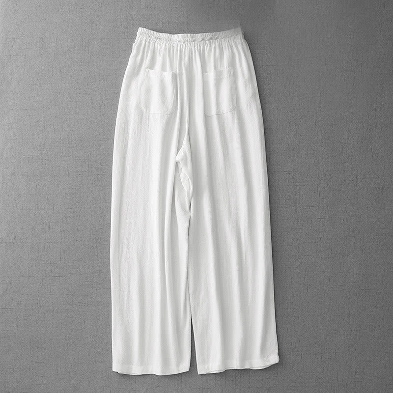 Buddha Stones Casual Pure Color Drawstring Simple Design Women's Cotton Pants With Pockets - image 7