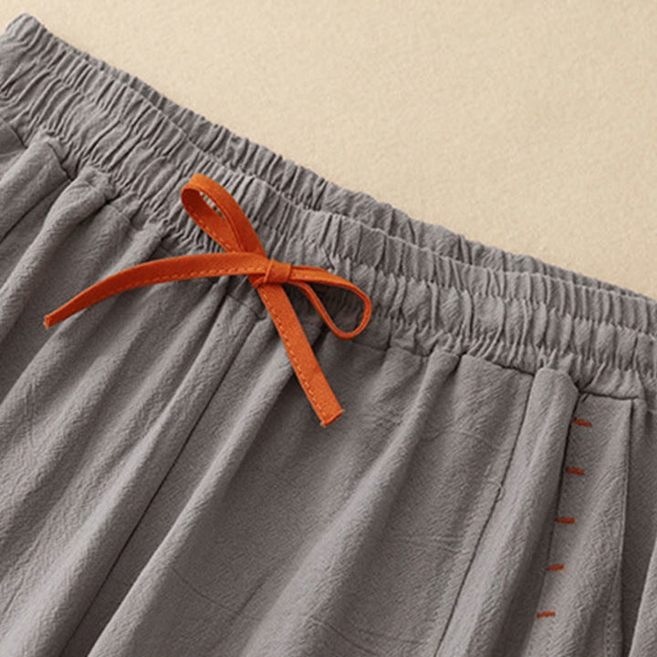 Buddha Stones Casual Side Slits Design Cotton Linen Women's Wide Leg 7-8 Length Pants With Pockets - image 11