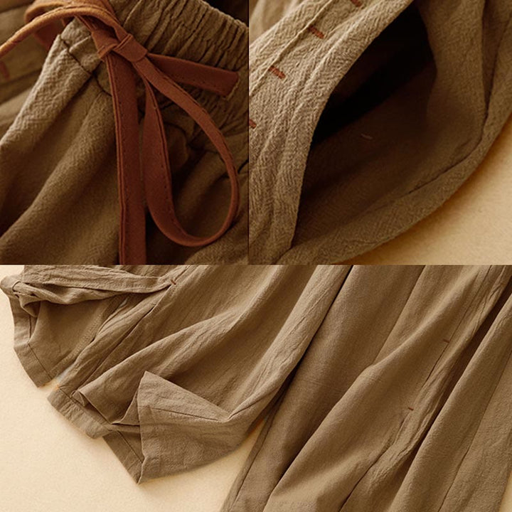 Buddha Stones Casual Side Slits Design Cotton Linen Women's Wide Leg 7-8 Length Pants With Pockets - image 2