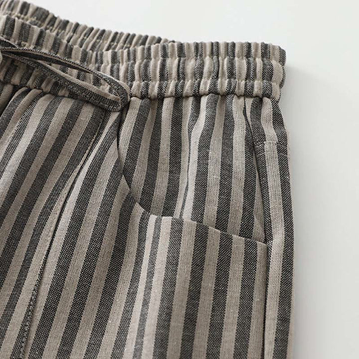 Buddha Stones Commute Striped Drawstring Design Women's Wide Leg Cotton Pants With Pockets - image 10