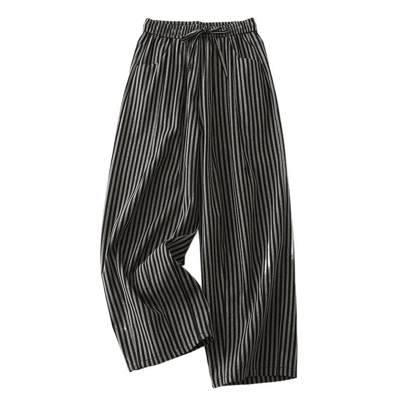 Buddha Stones Commute Striped Drawstring Design Women's Wide Leg Cotton Pants With Pockets - image 4