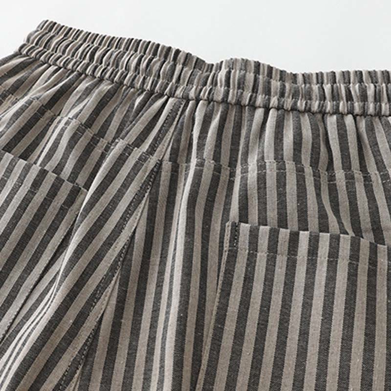 Buddha Stones Commute Striped Drawstring Design Women's Wide Leg Cotton Pants With Pockets - image 8