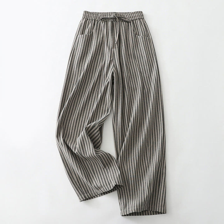 Buddha Stones Commute Striped Drawstring Design Women's Wide Leg Cotton Pants With Pockets - DarkGray - US8-10，UK/AU12-14，EU40-42 (2XL) - image 5