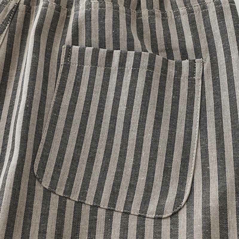 Buddha Stones Commute Striped Drawstring Design Women's Wide Leg Cotton Pants With Pockets - image 9