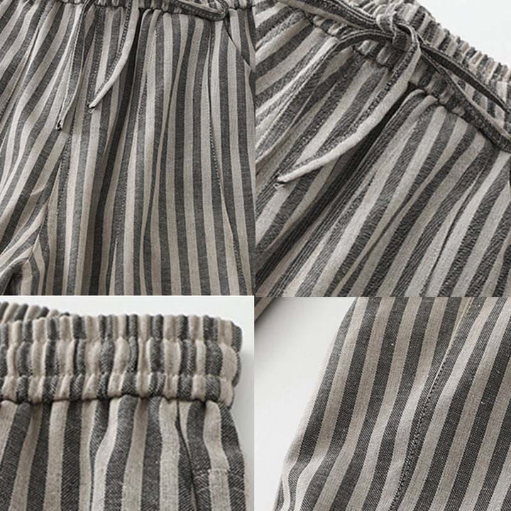 Buddha Stones Commute Striped Drawstring Design Women's Wide Leg Cotton Pants With Pockets - image 14