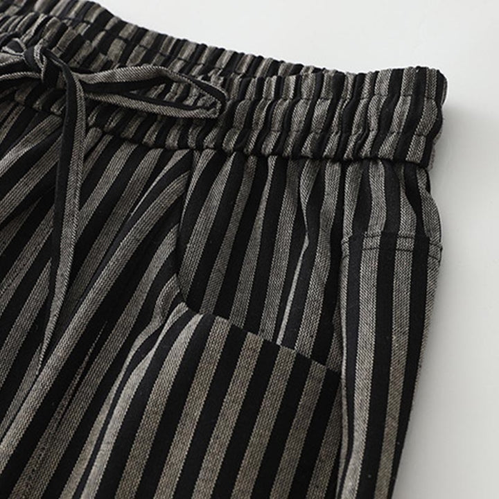Buddha Stones Commute Striped Drawstring Design Women's Wide Leg Cotton Pants With Pockets - image 2