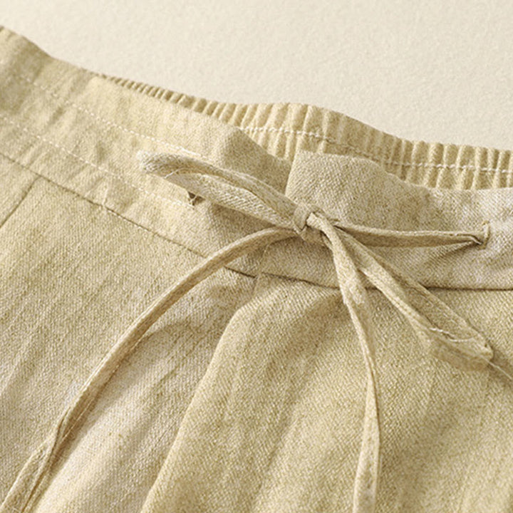 Buddha Stones Summer Plain Drawstring Zipper Design Women's Wide Leg Cotton Pants With Pockets - image 2