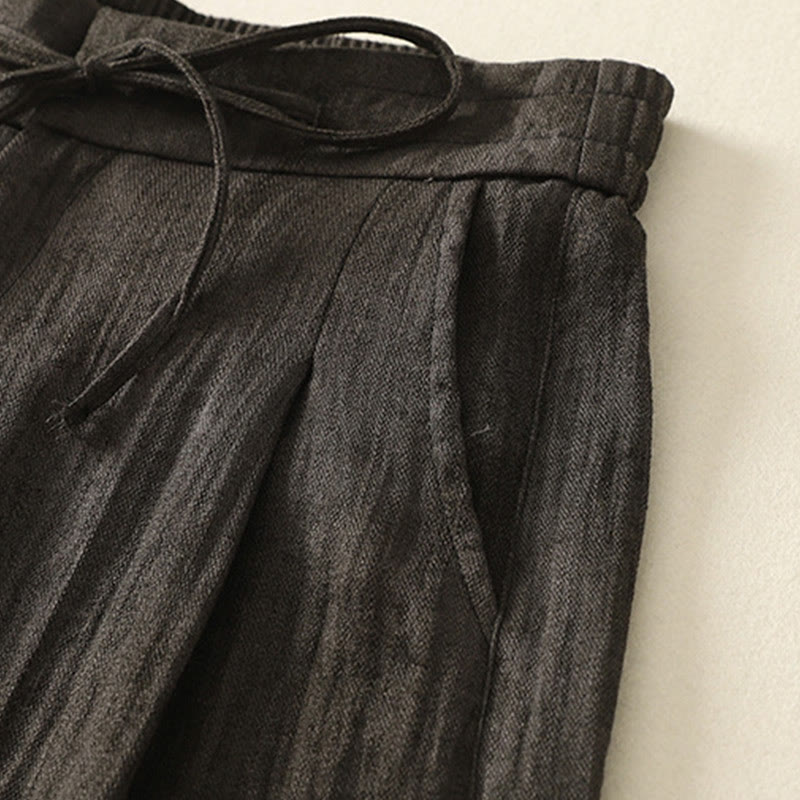 Buddha Stones Summer Plain Drawstring Zipper Design Women's Wide Leg Cotton Pants With Pockets - image 13