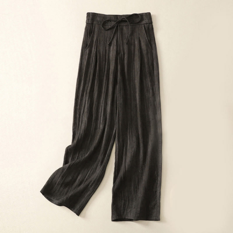 Buddha Stones Summer Plain Drawstring Zipper Design Women's Wide Leg Cotton Pants With Pockets - Black - US12，UK/AU16，EU44 (2XL) - image 11