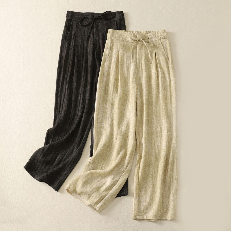 Buddha Stones Summer Plain Drawstring Zipper Design Women's Wide Leg Cotton Pants With Pockets - image 16