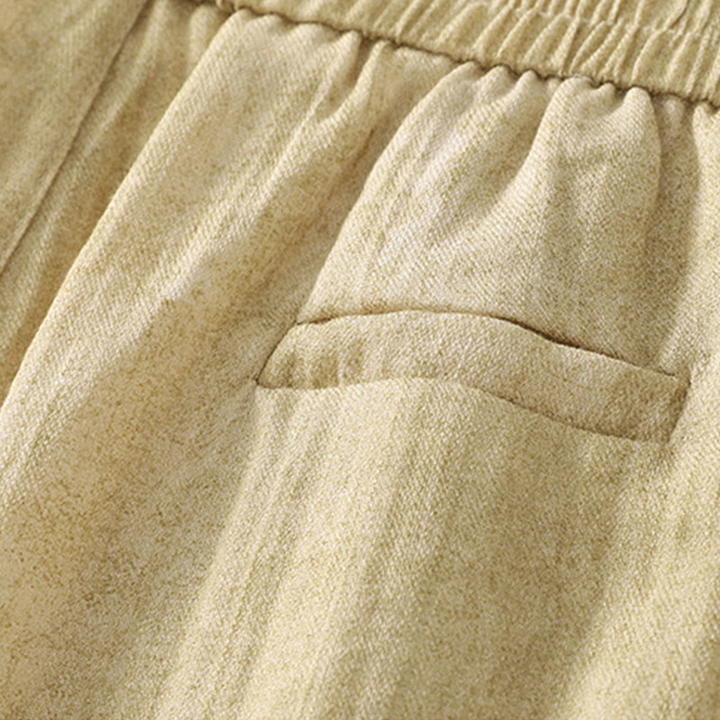 Buddha Stones Summer Plain Drawstring Zipper Design Women's Wide Leg Cotton Pants With Pockets - image 5
