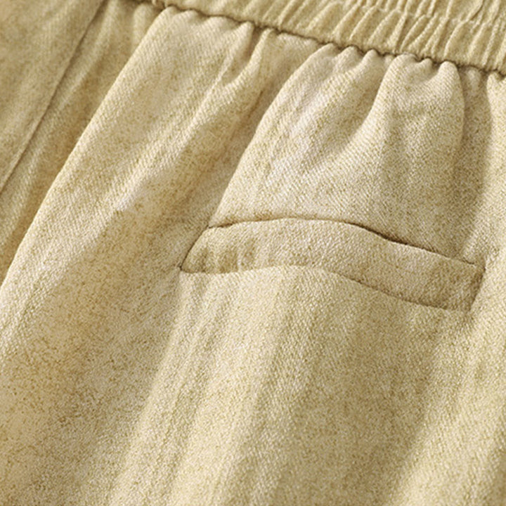 Buddha Stones Summer Plain Drawstring Zipper Design Women's Wide Leg Cotton Pants With Pockets - image 5