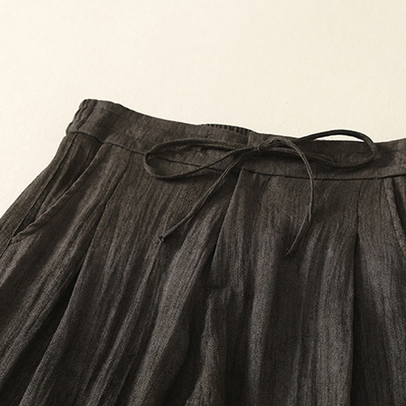 Buddha Stones Summer Plain Drawstring Zipper Design Women's Wide Leg Cotton Pants With Pockets - image 12