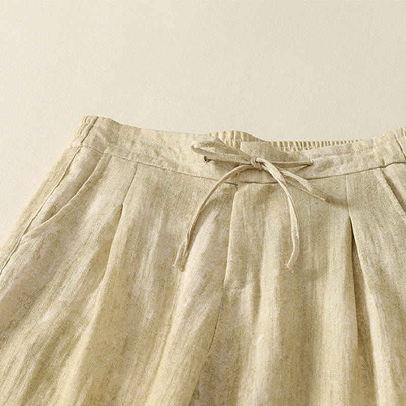 Buddha Stones Summer Plain Drawstring Zipper Design Women's Wide Leg Cotton Pants With Pockets - image 3