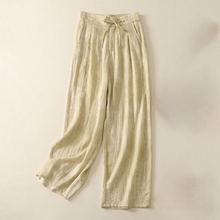 Buddha Stones Summer Plain Drawstring Zipper Design Women's Wide Leg Cotton Pants With Pockets - LemonChiffon - US12，UK/AU16，EU44 (2XL) - image 0