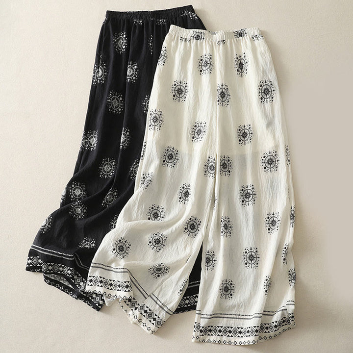 Buddha Stones Bohemian Printing Celestial Pattern Women's Wide Leg Cotton Pants With Pockets - image 14