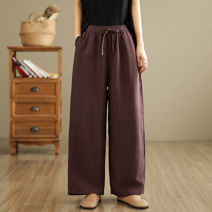 Buddha Stones Commute Retro Solid Color Women's Harem Drawstring Cotton Pants With Pockets - Maroon - US8-10，UK/AU12-14，EU40-42 (2XL) - image 6