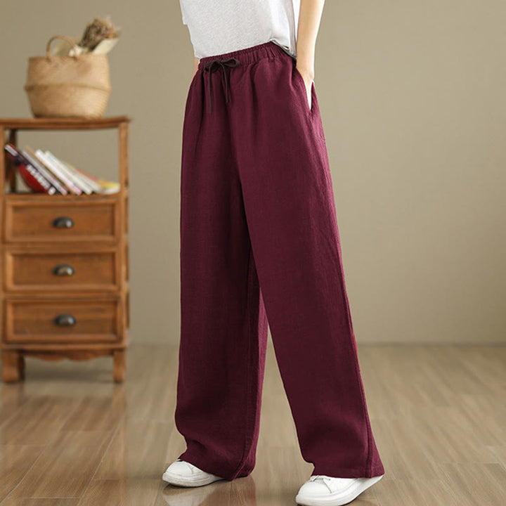 Buddha Stones Commute Retro Solid Color Women's Harem Drawstring Cotton Pants With Pockets - image 22