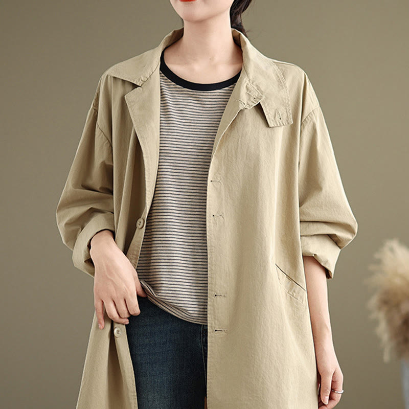 Buddha Stones Spring Plain Buttons Design Long Sleeve Women's Cotton Linen Jacket With Pockets - image 1