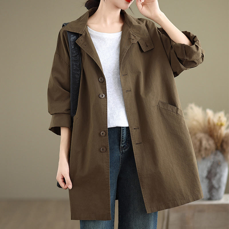Buddha Stones Spring Plain Buttons Design Long Sleeve Women's Cotton Linen Jacket With Pockets - image 21