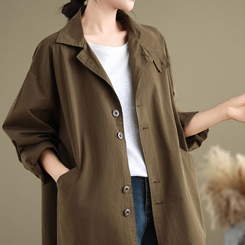 Buddha Stones Spring Plain Buttons Design Long Sleeve Women's Cotton Linen Jacket With Pockets - image 19