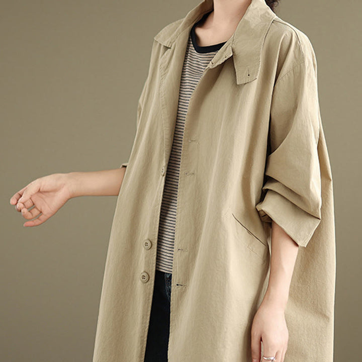 Buddha Stones Spring Plain Buttons Design Long Sleeve Women's Cotton Linen Jacket With Pockets - image 4