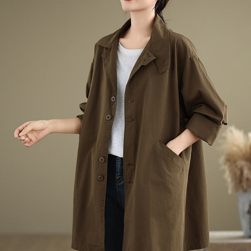 Buddha Stones Spring Plain Buttons Design Long Sleeve Women's Cotton Linen Jacket With Pockets - image 17