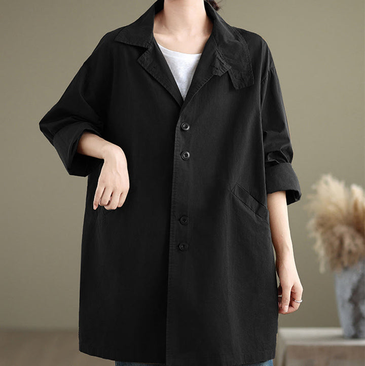 Buddha Stones Spring Plain Buttons Design Long Sleeve Women's Cotton Linen Jacket With Pockets - image 13